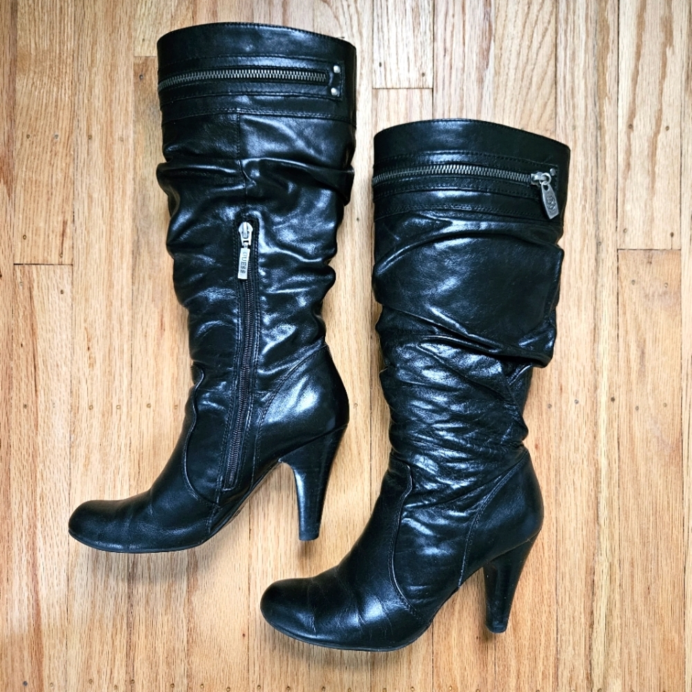 Guess slouch heeled leather boots